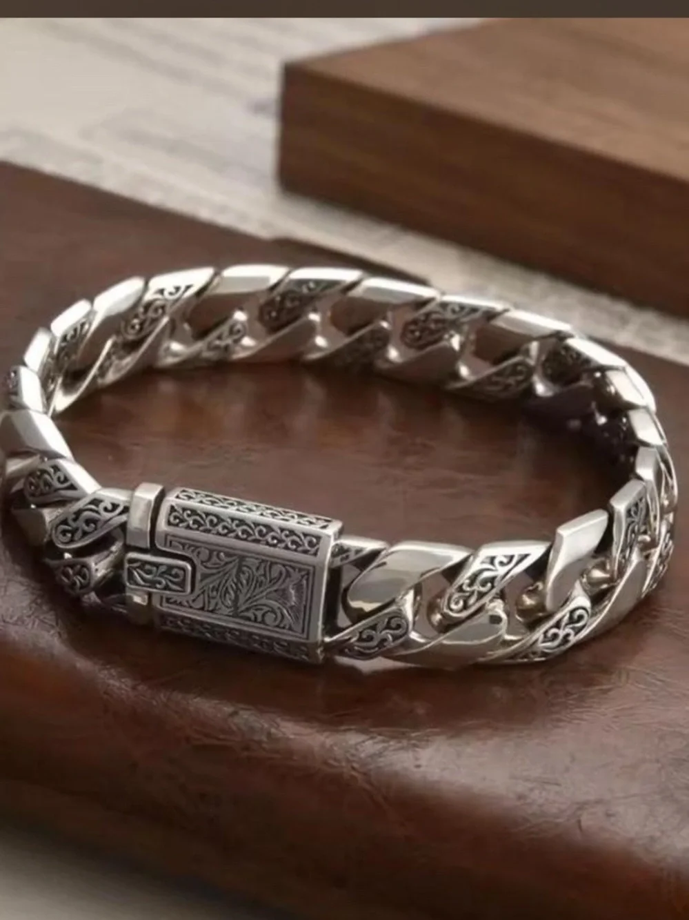 Engraved Silver plated Curb Link Bracelet